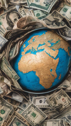 a world map with US currency photo