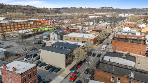 Aerial view of commercial property in a town