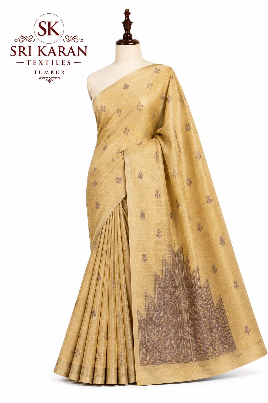 Beige Cotton Saree with Elegant Grey