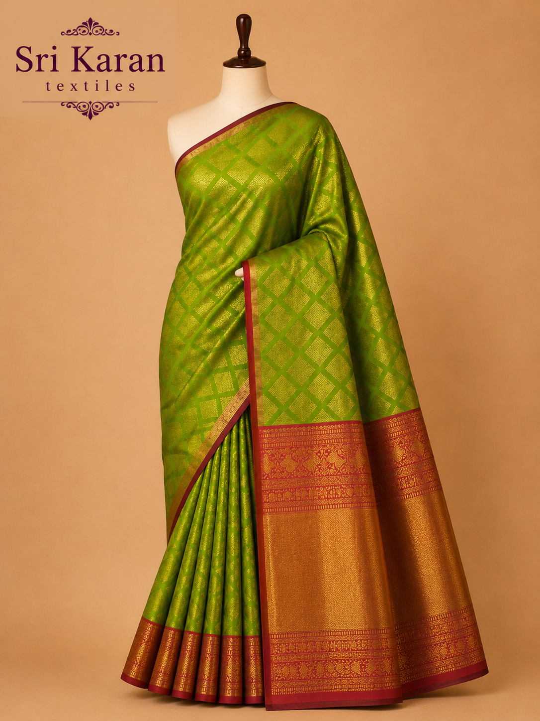 Parrot Green Bridal Silk Saree