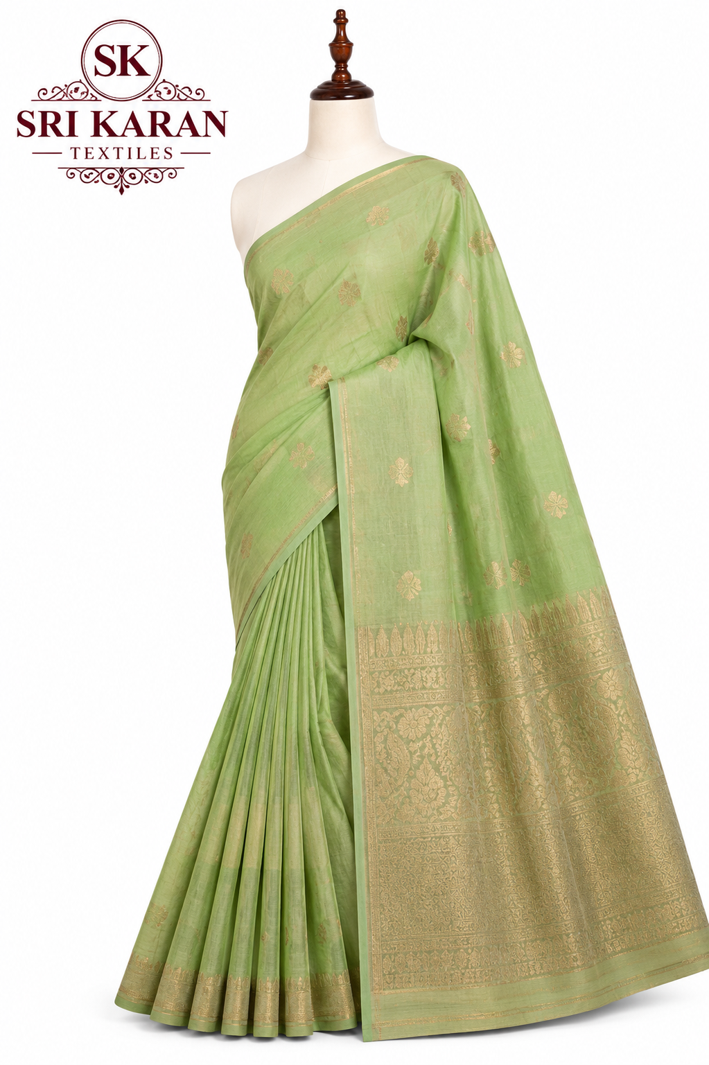 Pastel Green Cotton Saree with Gold