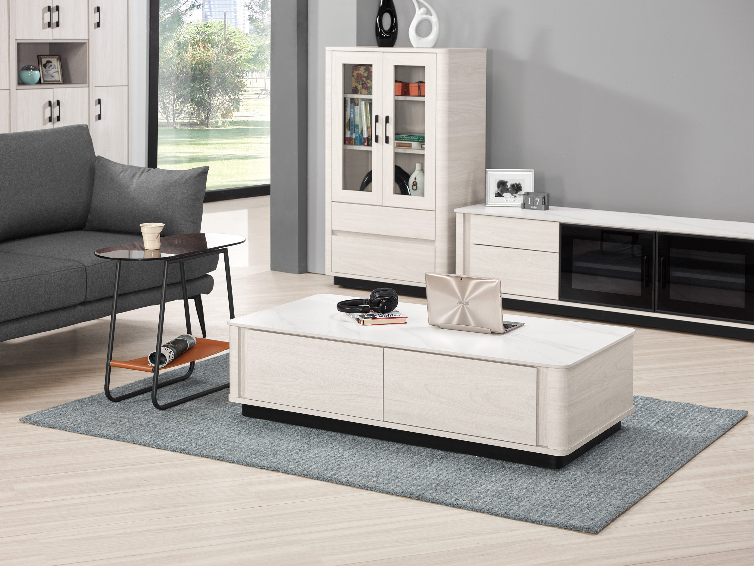 華爾斯岩板四抽大茶几