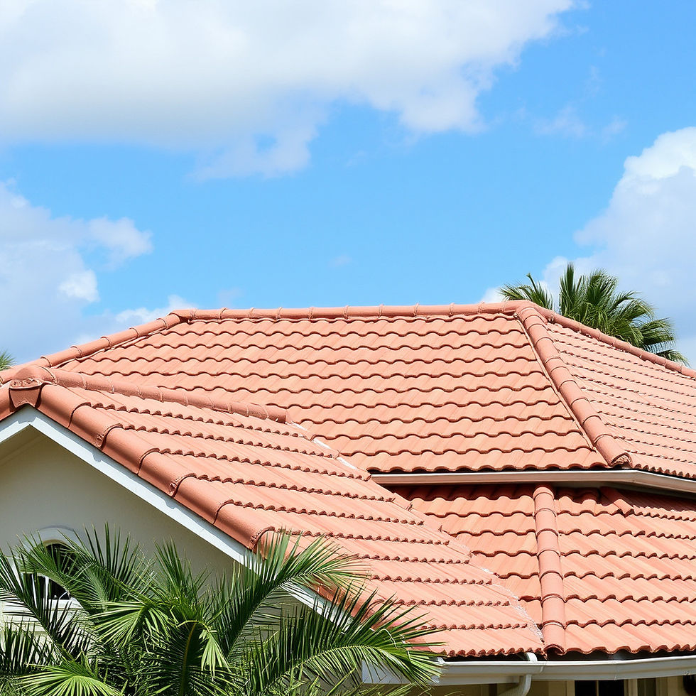 Eye-level view of a freshly installed terracotta tile roof on a residential home in Wellington, FL