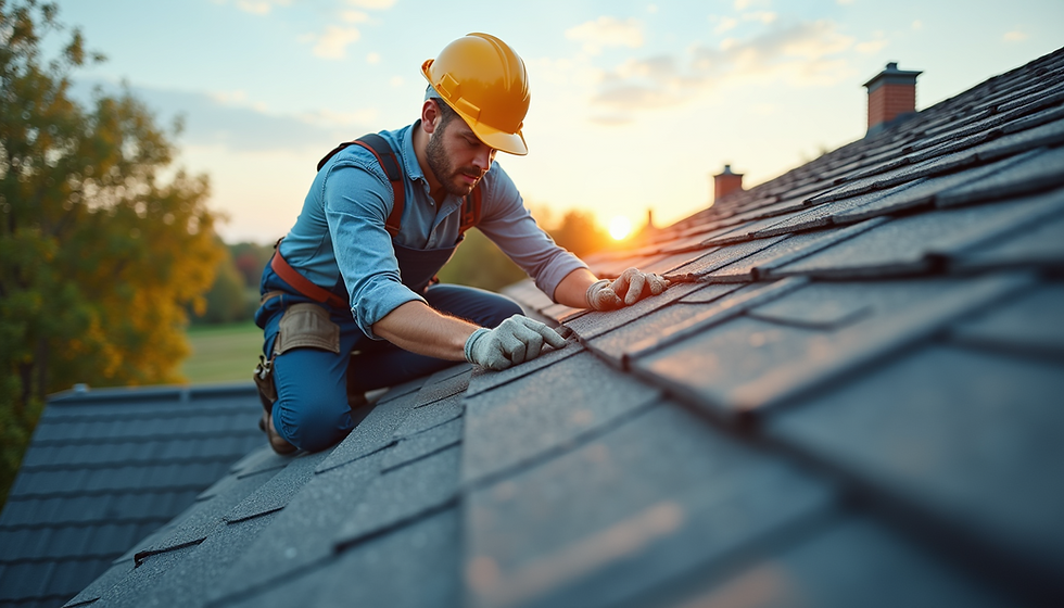 High angle view of a professional inspecting a roof