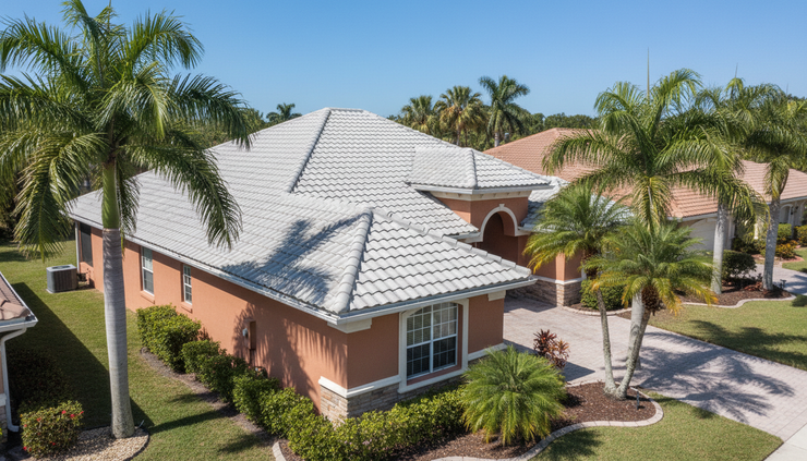 High-angle view of a clean Florida roof after a professional maintenance check