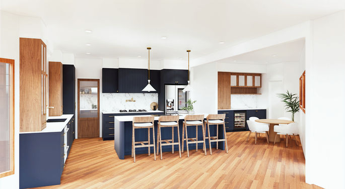 Navy and timber kitchen