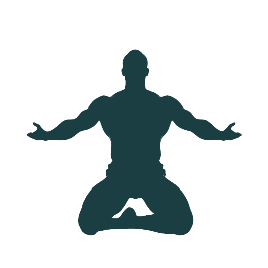 siluette of a body builder in a meditational position sitting no background ( transparent 