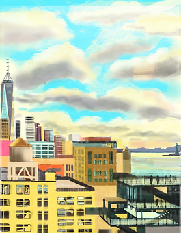 4 New York. Whitney Museum, One World Trade Centre, and the Statue of Liberty. .PNG