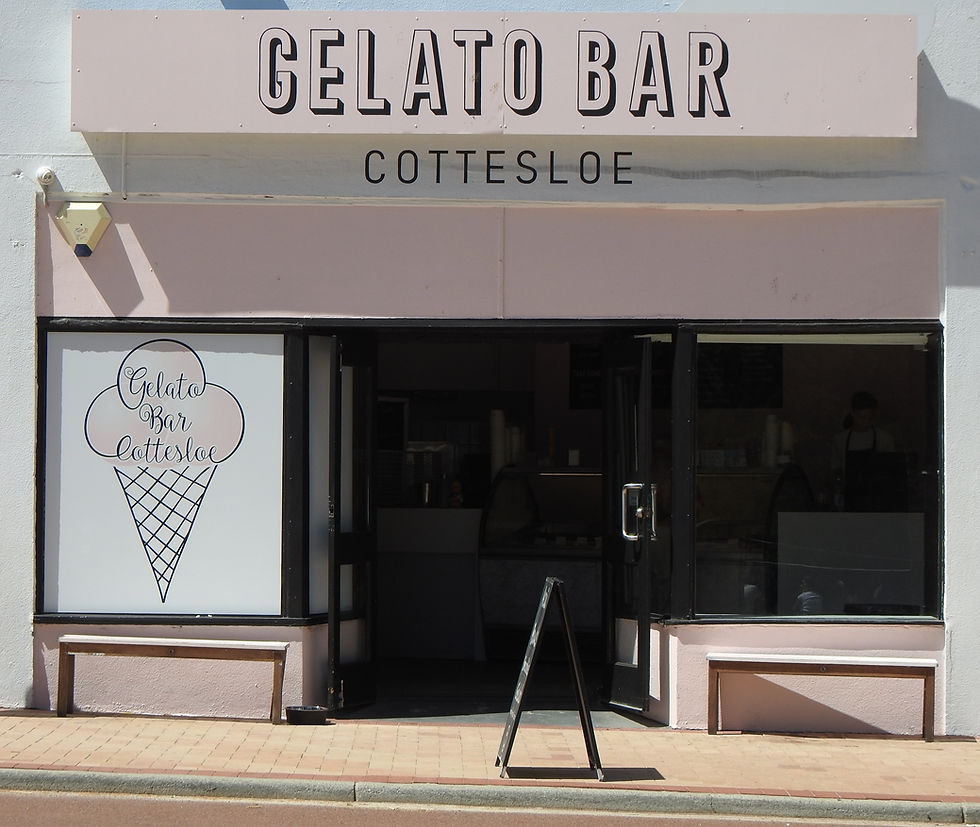 the shopfront has a sign Gelato Bar Cottesloe above the door and a sketch of an ice cream cone on the window, with the same words on the ice cream top