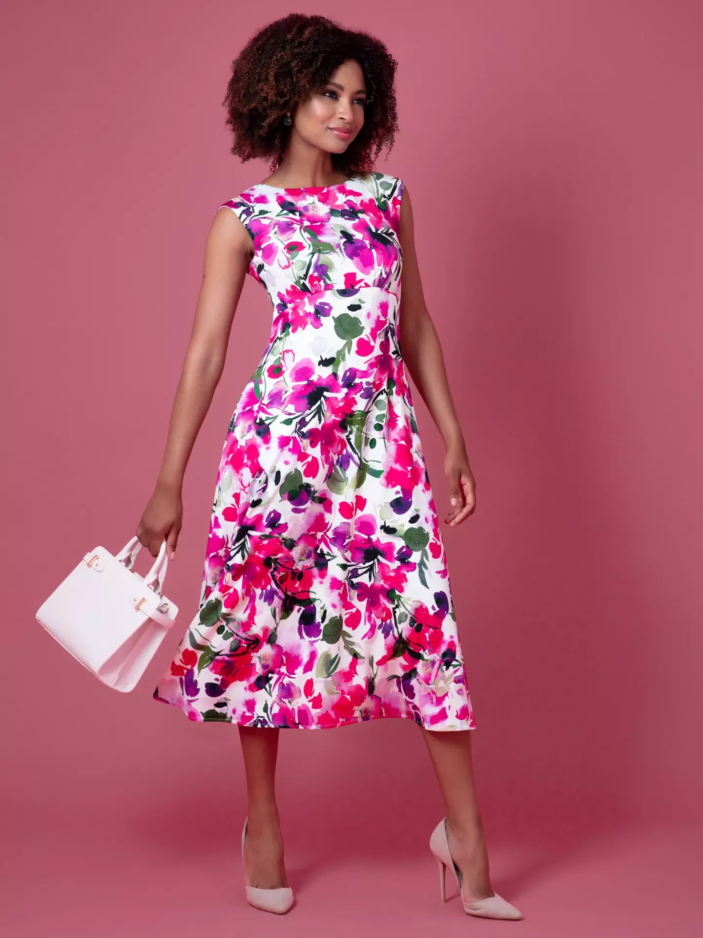 Luna Midi Dress - Fuchsia Florals
