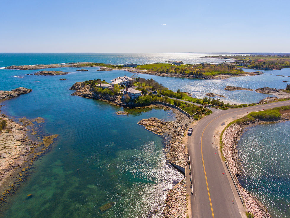 Aerial view of historic mansions at Ocean Drive Historic District near Goose Neck in city
