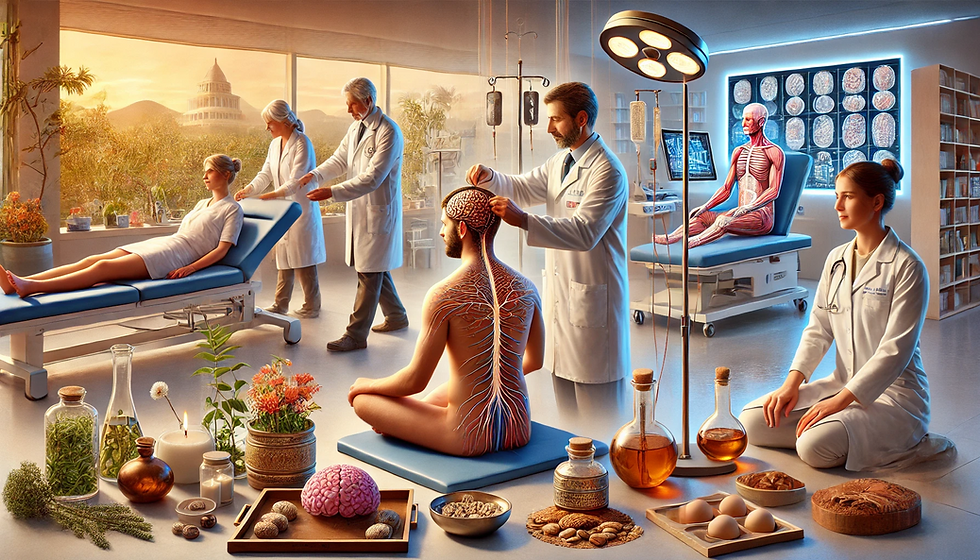 Image featuring Ayurveda medicines & Panchakarma, CLM Tit-Tar therapy, and Non-Invasive Brain Stimulation (NIBS) in action