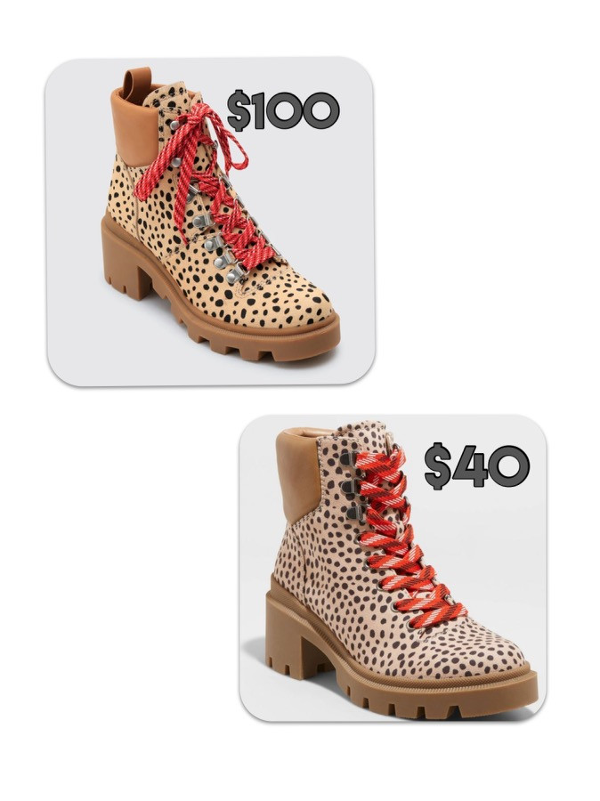 womens boots. leopard boots. designer dupe. splurge vs steal