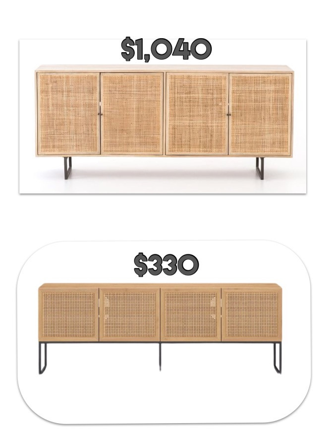 spend less. splurge vs dupe. console table. bamboo table
