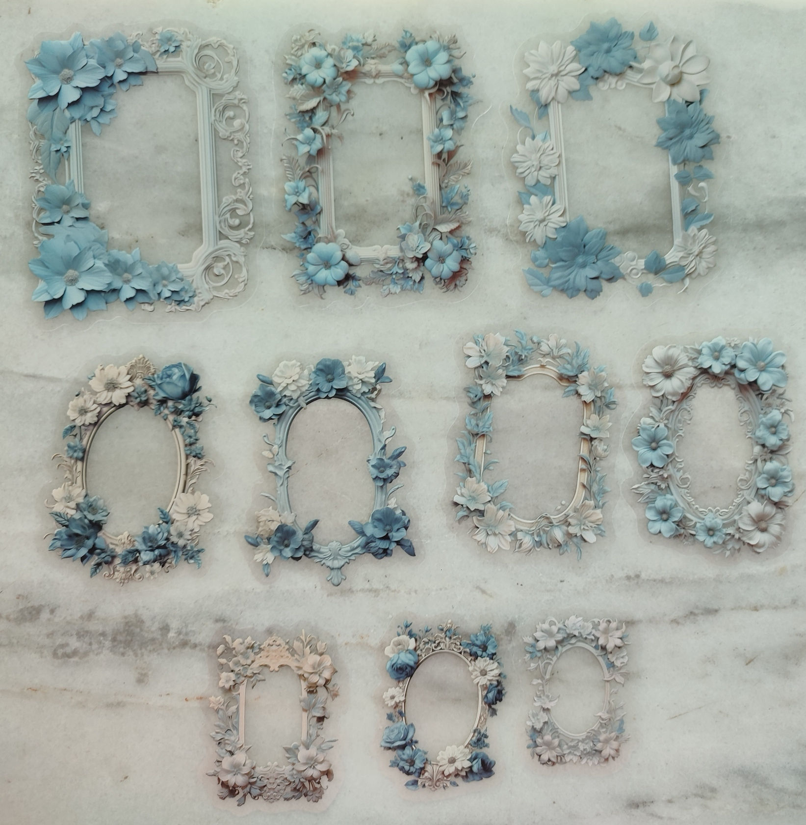 Stickers: Floral frames, set of 20. Blue Florals [DR91D]