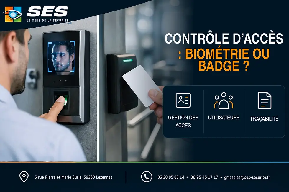 Biométrie vs badge contrôle accès — SES Sécurité, Lezennes