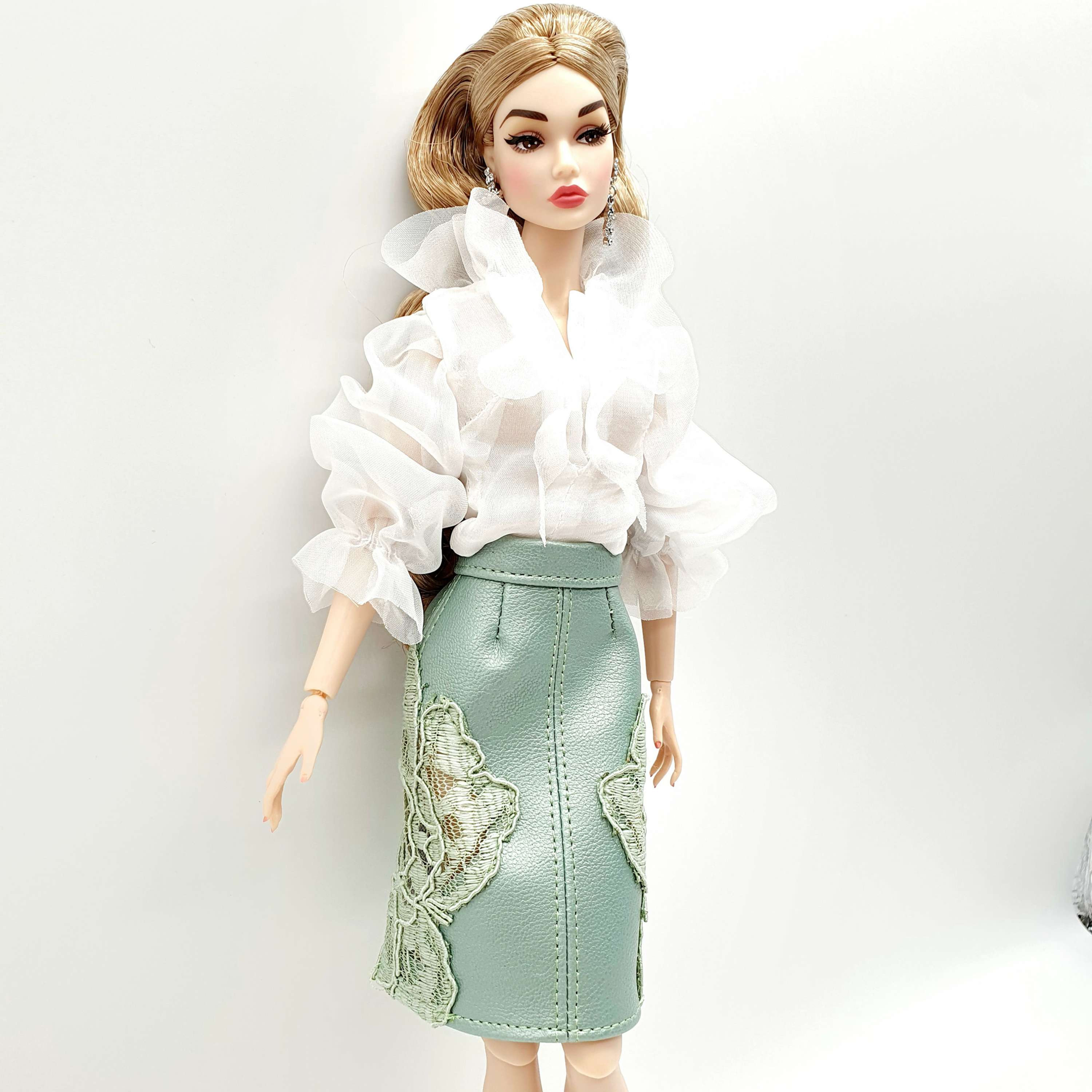 Poppy Parker doll fashion leather skirt with lace inserts