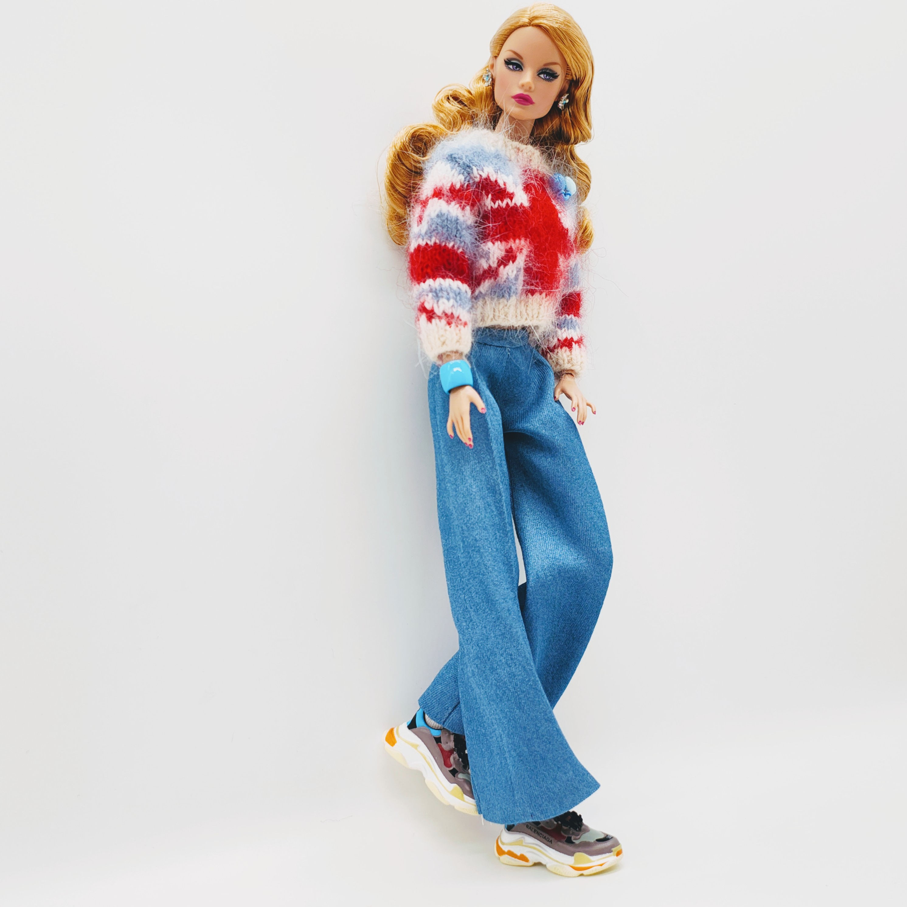 Poppy Parker doll wearing Union Jack British flag jumper and jeans