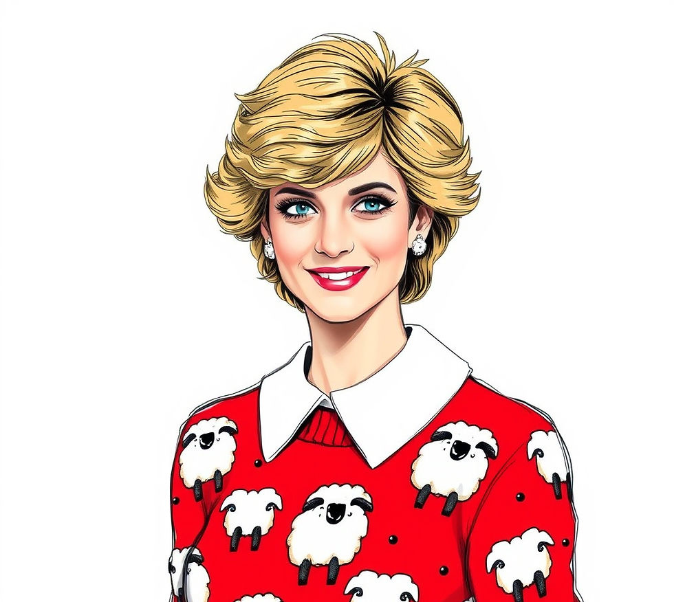 art illustration of Princess Diana in her famous black sheep jumper