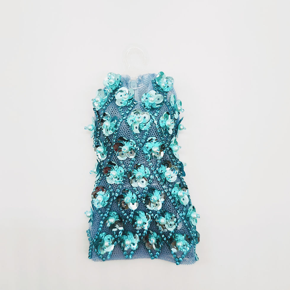 Miniatura: Sequin and bead embroidered doll dress for fashion dolls