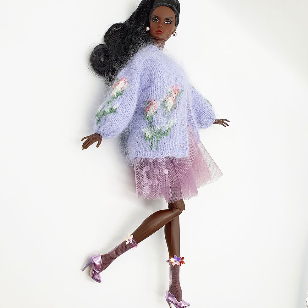 Miniatura: Fashion doll Poppy Parker in lavender cardigan and tulle skirt