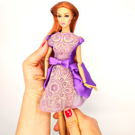 Poppy Parker doll in purple embroidered wisteria dress by gtGdollwear