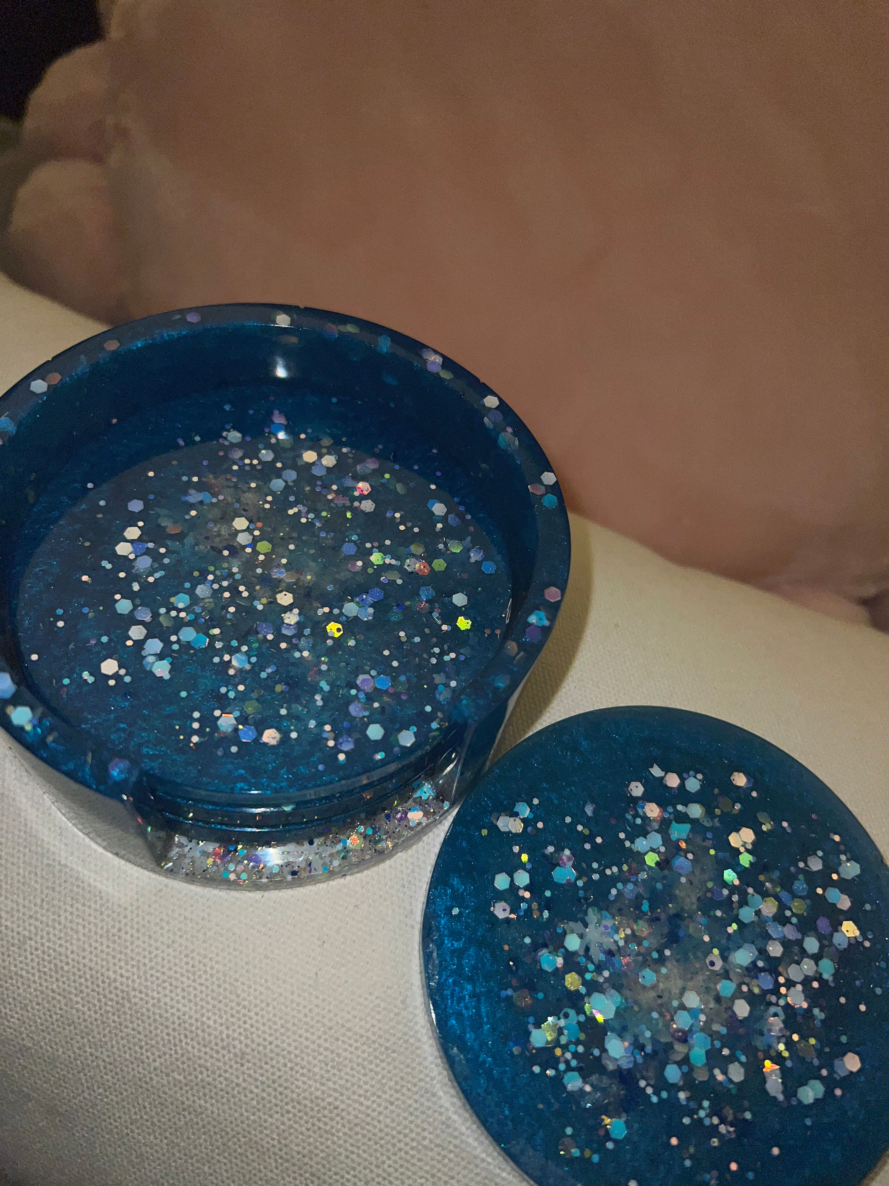 4pc Coaster Set Blue Ice