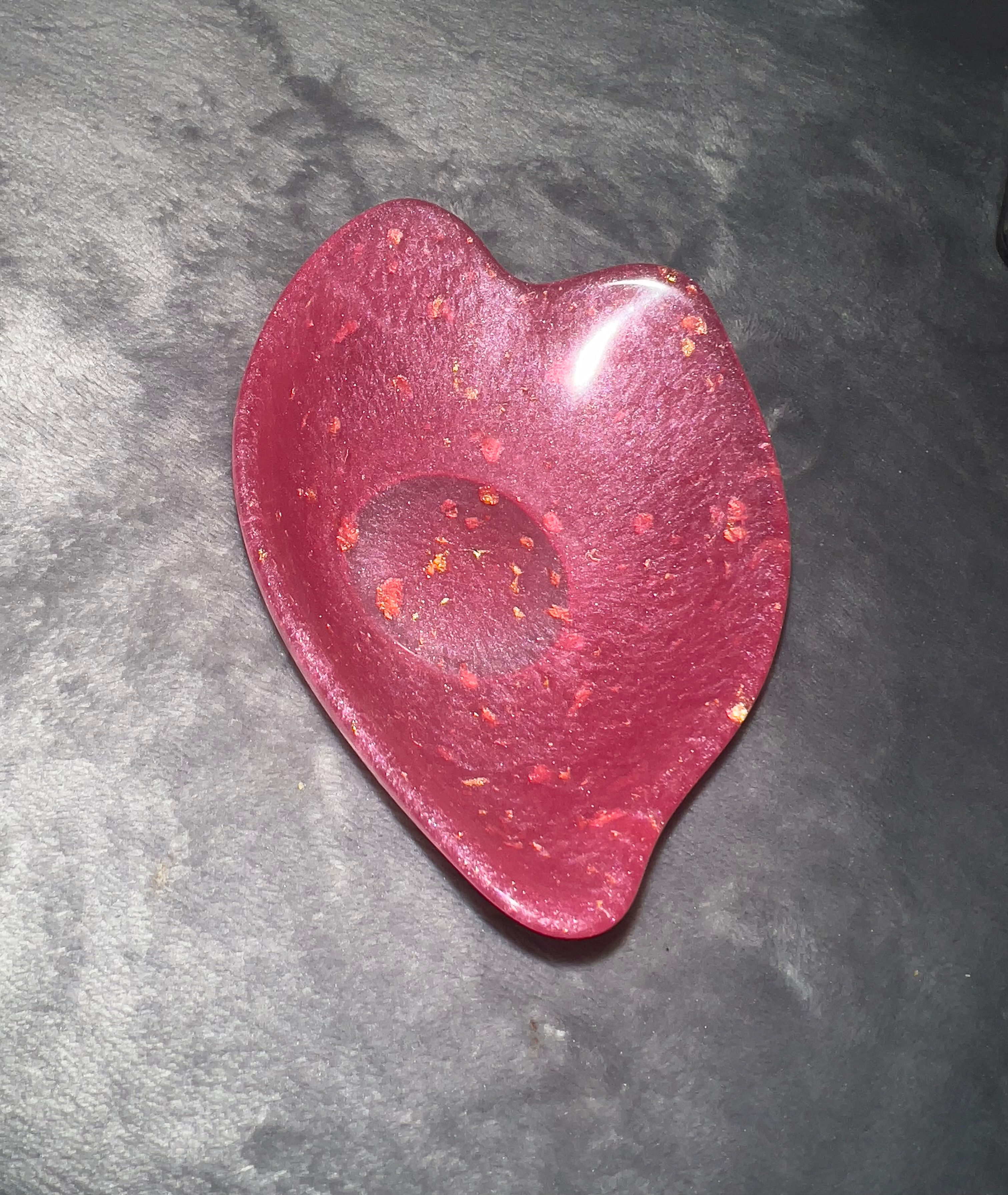Heart Shape Bowl Dark Pink w Gold Flakes
