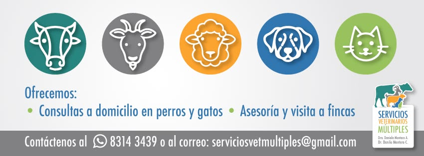 Banner de Servicios Veterinarios Múltiples de los Doctores Montero, tu veterinaria en Heredia de confianza, mostrando sus servicios de consultas a domicilio para perros y gatos, así como asesoría y visita a fincas para animales de granja