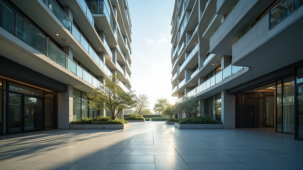 Complejo residencial moderno en México que destaca la plusvalía y el orden logrados mediante una excelente administración de condominios.