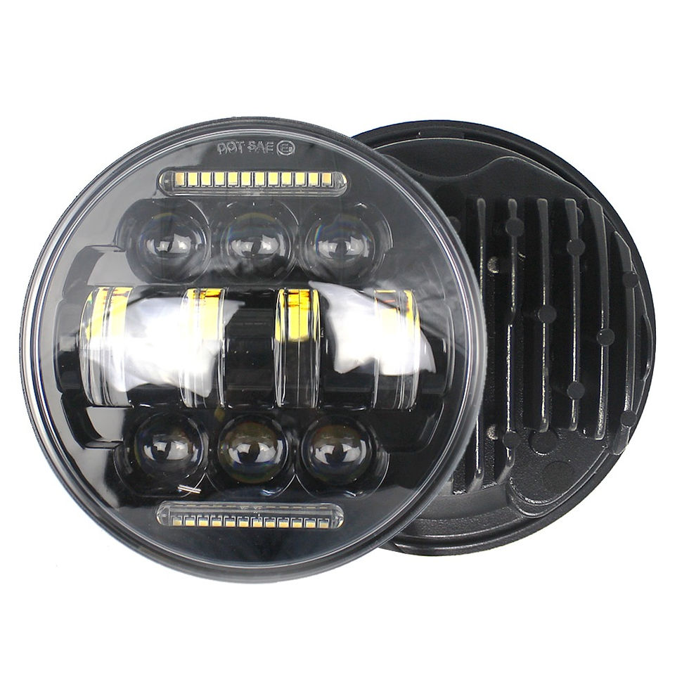 Pair of black round motorcycle LED headlights