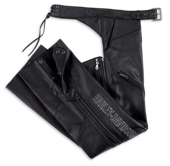 Thumbnail: Black leather Harley-Davidson chaps