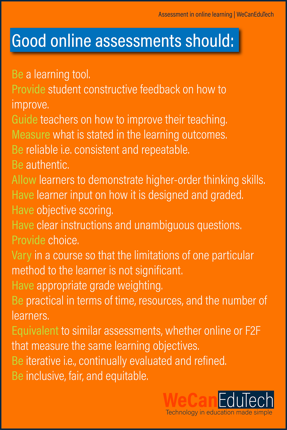 Seventeen qualities of online assessments.