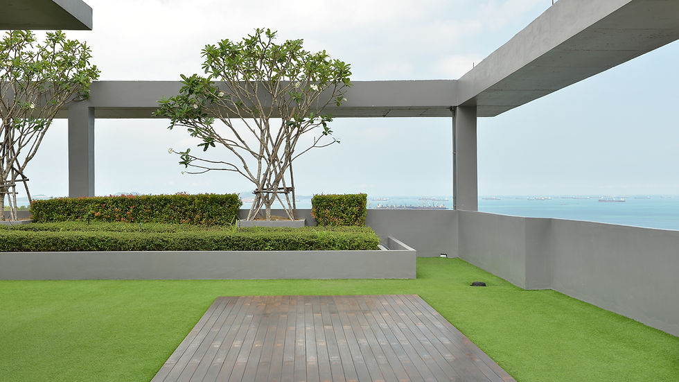 A rooftop garden with artificial turf.