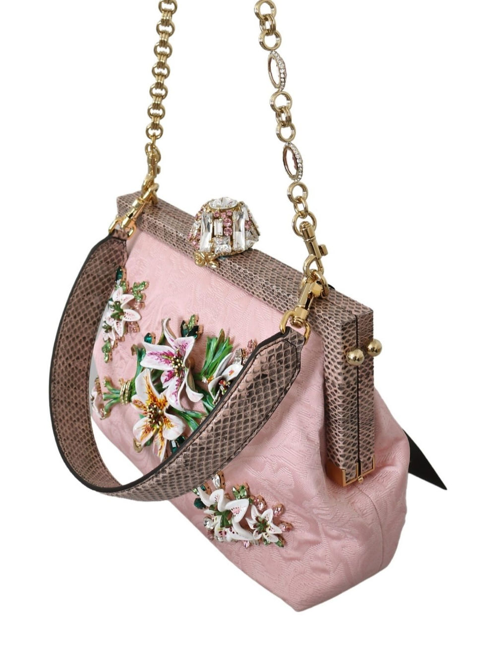 Thumbnail: DOLCE & GABBANA Pink Floral Crystal Shoulder Borse VANDA Bag