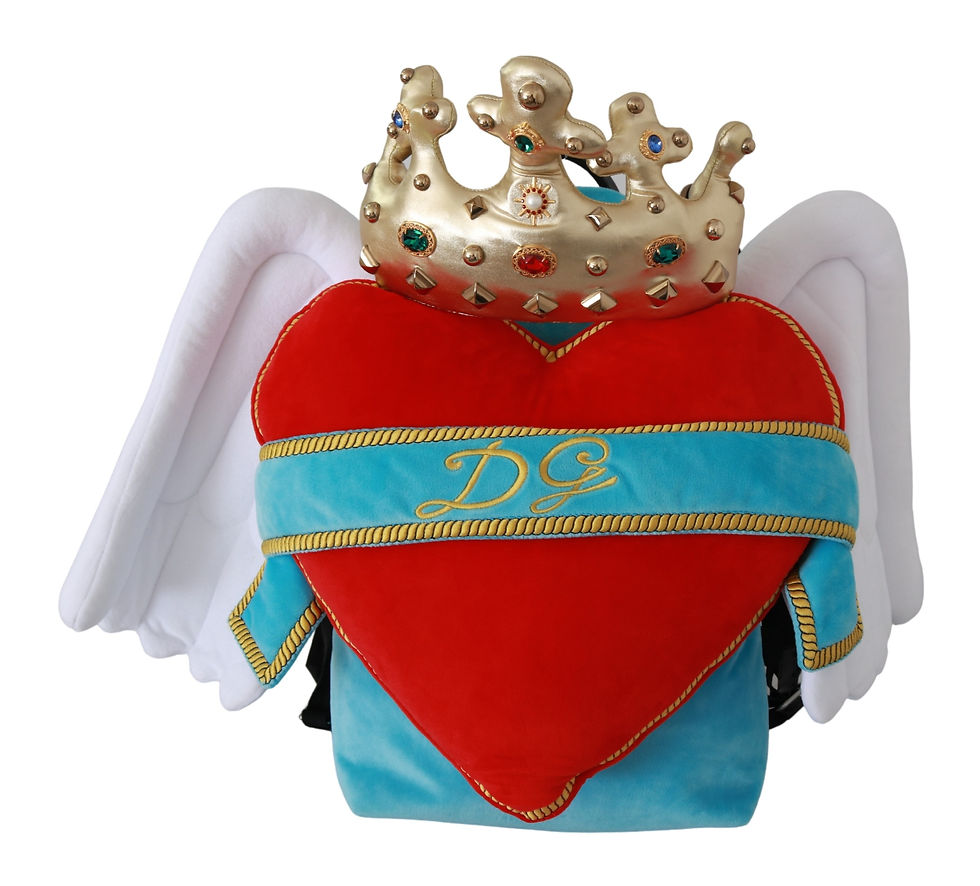 DOLCE & GABBANA Red Blue Heart Wings DG Crown School bag