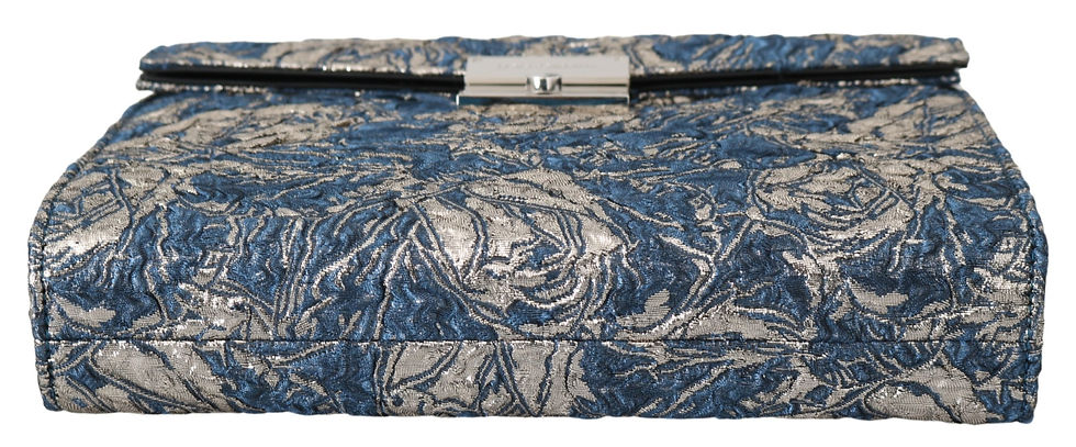 Thumbnail: DOLCE & GABBANA Blue Silver Jacquard Leather Document Bag