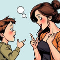 mother and child, arguing, art comic boo
