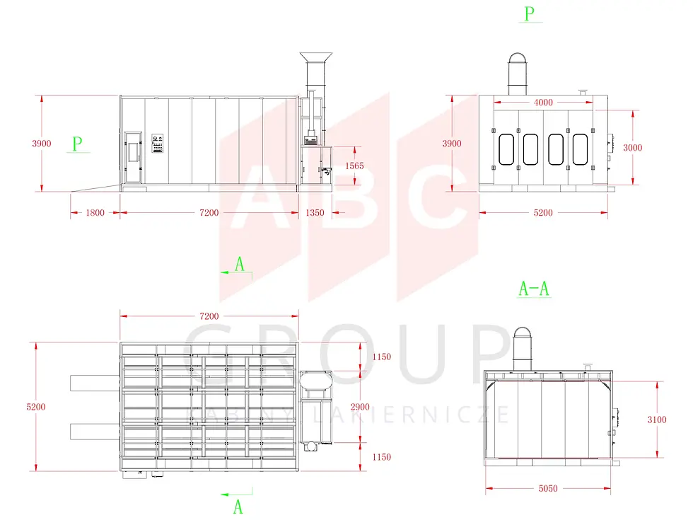Kabina 7,2 × 5,2 m – Centrala tylna A
