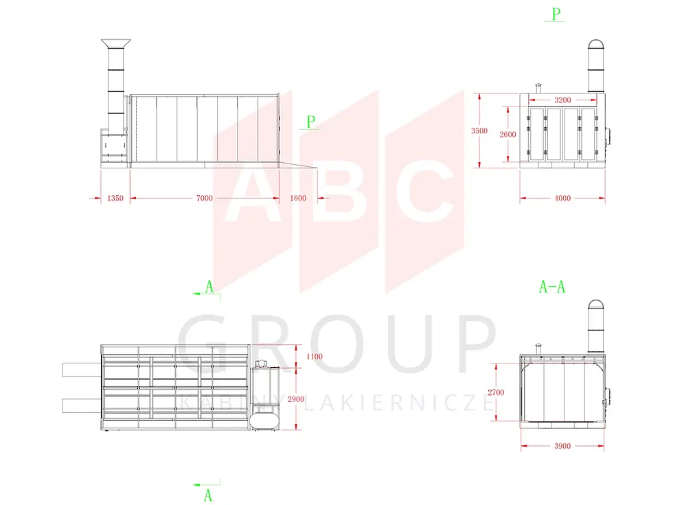 Kabina 7 × 4 m – Centrala tylna A
