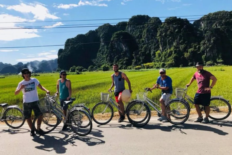 Cycling through vivid green countryside landscapes
