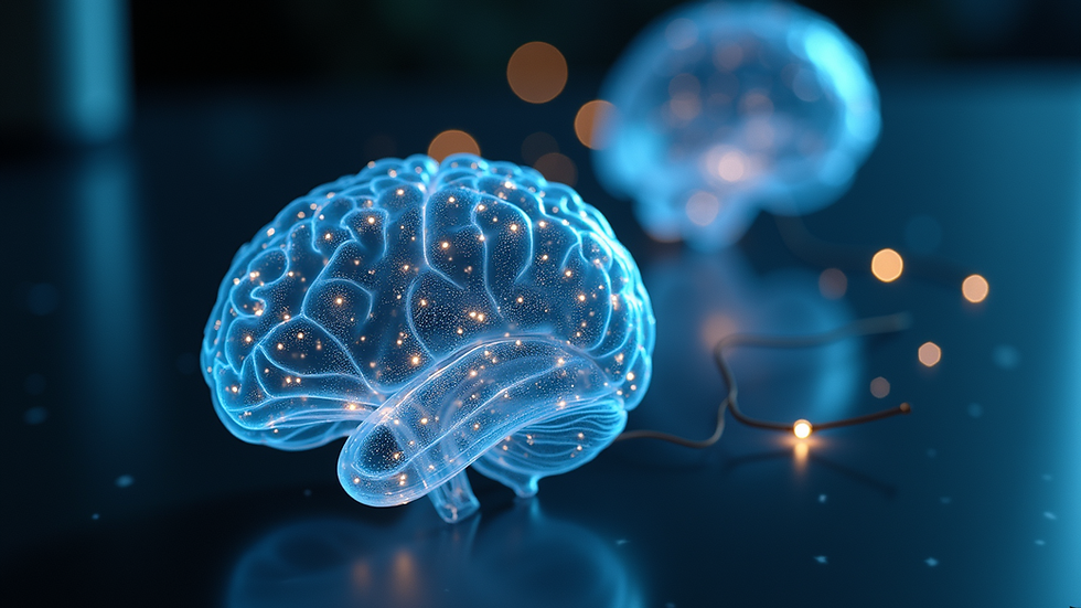Close-up view of a brain model illustrating neural connections