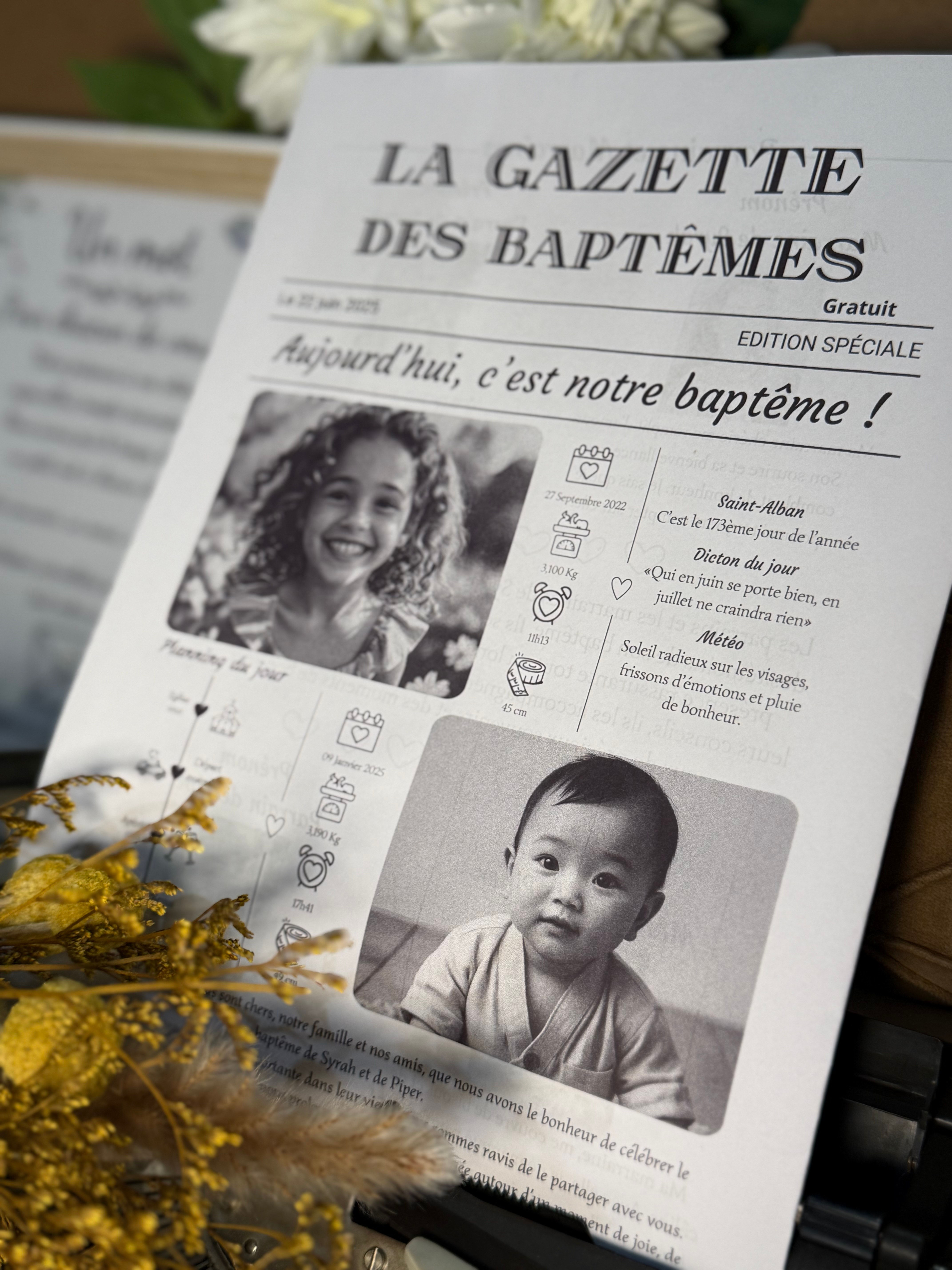 A4 Gazette Baptême deux enfants 4 pages