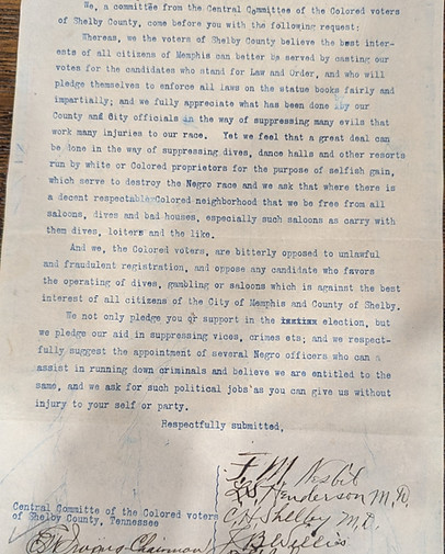 Typed letter from the Colored Voters of Shelby County