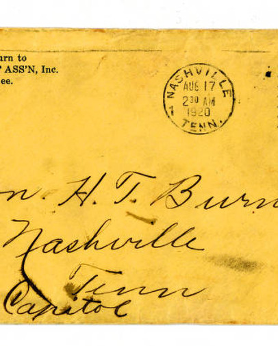 Envelope of letter from Febb Burn to her son Harry Burn