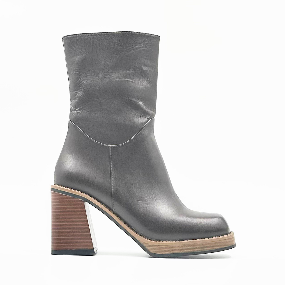 Dark brown leather ankle boot with block heel – side view