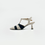 Miniatura: Pointed toe beige leather slingback with navy T-strap – profile view