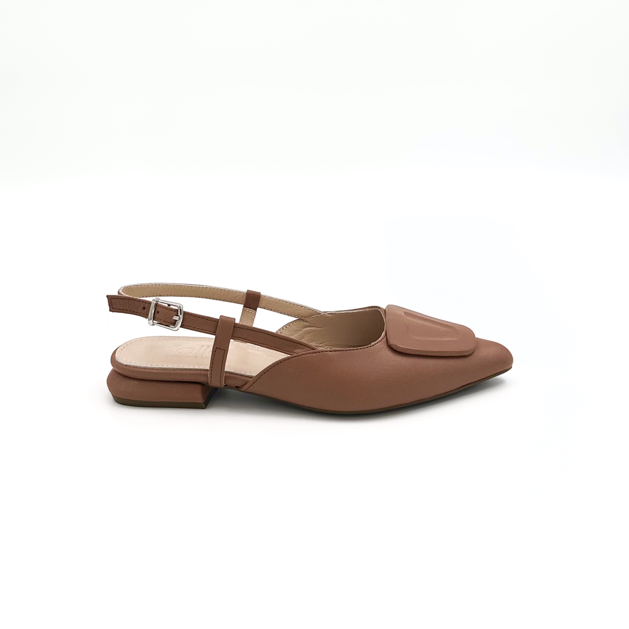 Tan Leather Slingback Flats – Timeless Elegance with Front Detail
