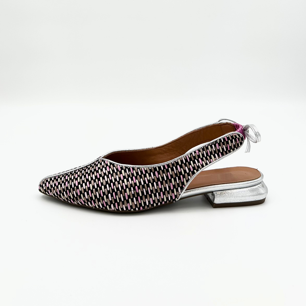 Silver & pink woven slingback flats with 2cm heel
