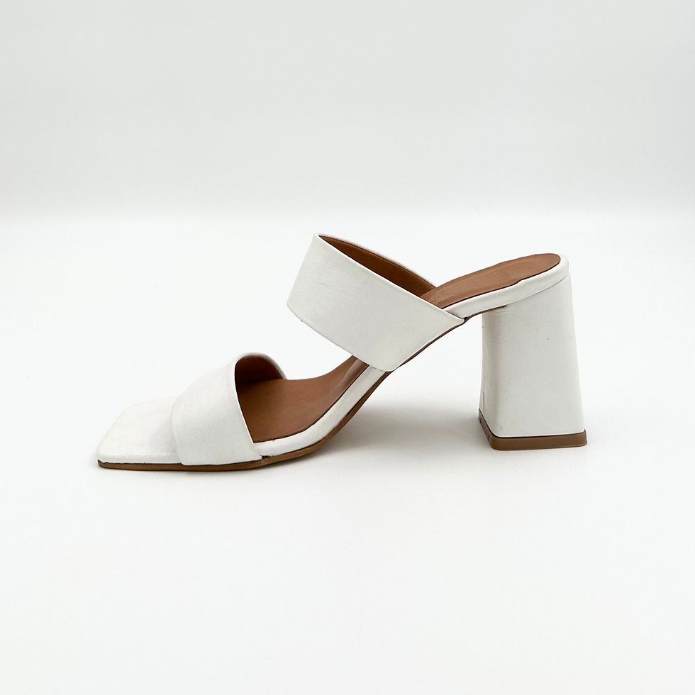 Women’s white leather open-toe mule with block heel – profile view